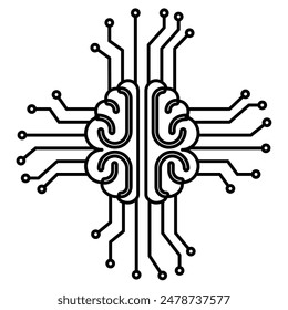 Cerebro, tecnología abstracta, procesamiento, línea, simple, inteligente, chips, sin color 
