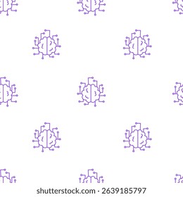 Human Brain with Circuit Board Seamless Pattern. Scientific Technology Background with hand drawn artificial intelligence line symbol on white. Repeat vector illustration