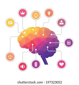 Human Brain - Colored Polygon Infographic Illustration with Icons for presentation, booklet, website etc.