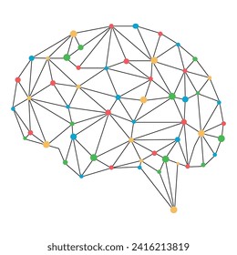 Human brain with colorful connected lines and dots. Vector network illustration.