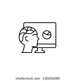 Human brain and computer concept line icon. Simple element illustration. Human brain and computer concept outline symbol design from artificial intelligence set on white background