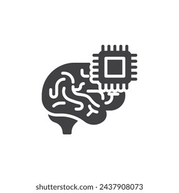 Human brain with computer microchip vector icon. filled flat sign for mobile concept and web design. Cognitive Computing glyph icon. Symbol, logo illustration. Vector graphics