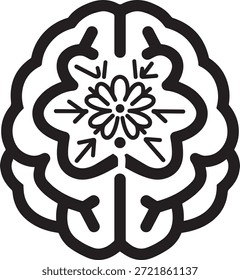 Arte de concepto de cerebro humano. Ilustración floral de mente creativa. Símbolo psicológico Vector. Diseño de patrón orgánico de neurología.