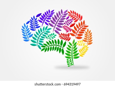 Human brain concept illustration with leaves theme