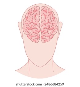 Human brain concept, left, right, human head with brain silhouette icon. Simple view of the head Human brain vector illustration in flat style
