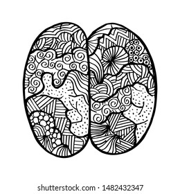 Human Brain concept. Zentangle style.