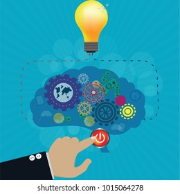 Human Brain Concept,turn on switch,brain works everytimes - vector Illustration