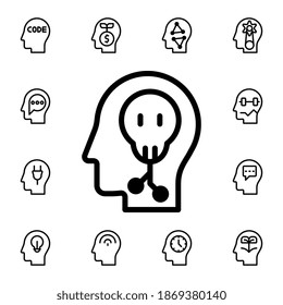 Human, brain, connect, crime, hacking flat vector icon in mind process pack