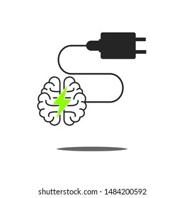 Human brain is connected with a charger. Recharge brain concept. 