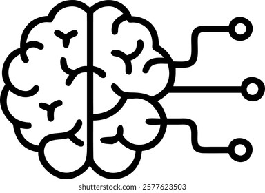 Human brain connected to digital network with robotic elements concept as A soft abstract digital art image depicting a human brain connected to a digital network interlaced with r