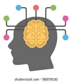 
A human brain with connections representing artificial intelligence flat icon

