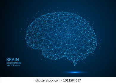 The human brain consists of lines and triangles. The illustration is made up of polygons and points, stars in the sky. Vector EPS 10.