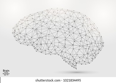 The Human Brain Consists Of Lines And Triangles. The Illustration Is Made Up Of Polygons And Points, Stars In The Sky. Vector EPS 10.