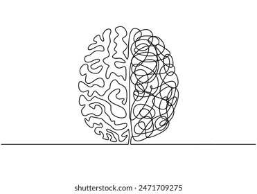 Human brain continuous line drawing. Anatomy and psychology concept. Vector illustration minimalist design hand drawn isolated on white background.