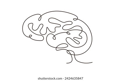 Human brain continuous one line symbol drawing. Brain medical health icon in simple linear doodle style. Continuous line vector illustration with editable stroke for medicine poster, infographic