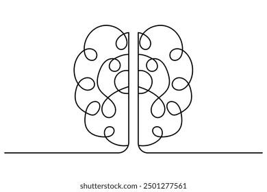 Human brain continuous one line drawing of isolated outline vector icon