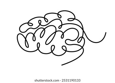 Human brain continuous one line symbol drawing. Brain medical health icon in simple linear doodle style. Continuous line vector illustration with editable stroke for medicine poster, infographic