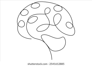 Cerebro humano continuo concepto de dibujo de una línea de estilo de minimalismo dibujado a mano. Ilustración vectorial de arte de línea cerebral