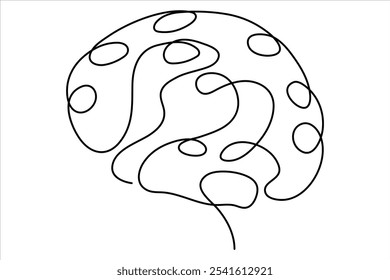 Cerebro humano continuo concepto de dibujo de una línea de estilo de minimalismo dibujado a mano. Ilustración vectorial de arte de línea cerebral