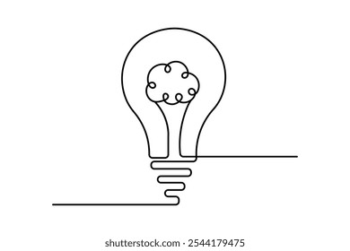 Human brain continuous one line art drawing of outline vector illustration design