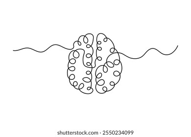 Desenho contínuo de uma linha do cérebro humano de ícone vetor contorno minimalista