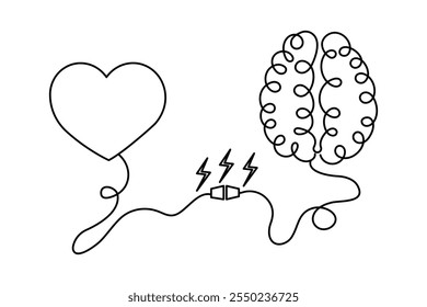 Human brain continuous one line art drawing of concept doodle style outline vector illustration