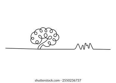 Human brain continuous one line art drawing of concept doodle style outline vector illustration