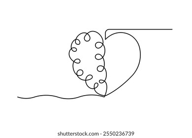 Human brain continuous one line art drawing of concept doodle style outline vector illustration