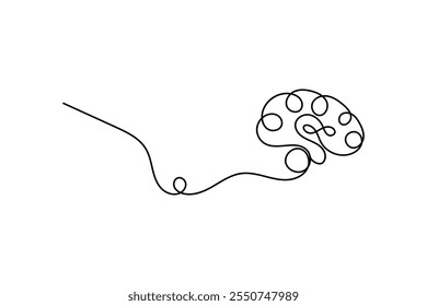 Human brain continuous one line drawing and simple isolated outline vector design