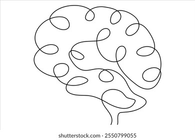 Human brain continuous one line drawing concept of Hand drawn minimalism style. brain line art vector illustration