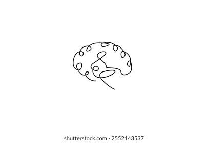 Human brain continuous one line drawing concept of Hand drawn minimalism style, Human brain continuous one line drawing of art vector illustration and intelligence outline concept.