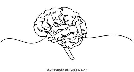 Human brain continuous one line drawing concept of Hand drawn minimalism style. brain line art vector illustration, Human brain continuous one line symbol drawing. Brain medical health icon in simple.
