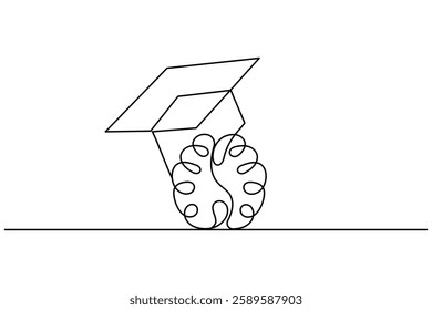 Human brain continuous one line drawing and minimalist style isolate outline vector illustration