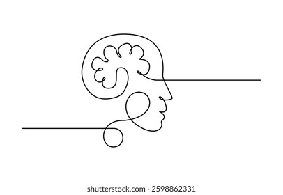 Human brain continuous one line drawing.