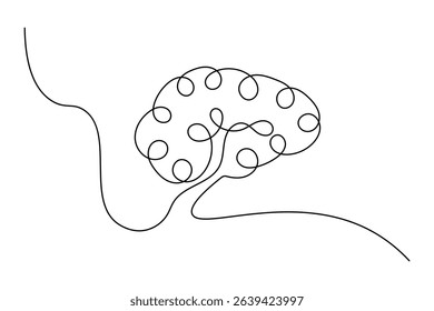 Human brain continuous one line drawing isolated vector illustration