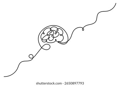 Human brain continuous one line drawing of isolated outline vector minimalist style.