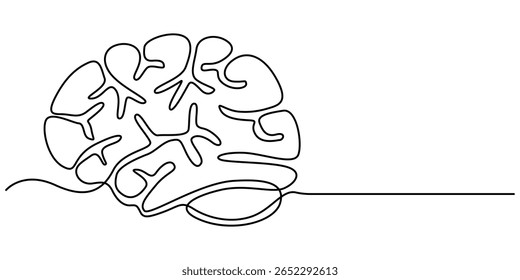 Human brain continuous one line drawing of isolated outline vector minimalist style, Human brain Continuous one line drawing of line art with psychology idea and vector illustration design.