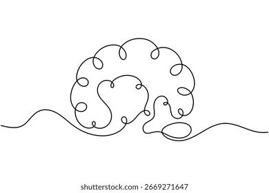 Cerebro humano continuo una línea dibujando anatomía médica minimalista Ilustración vectorial
