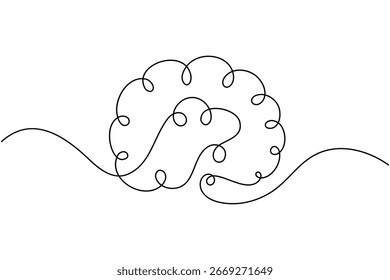 Menschliches Gehirn kontinuierliche einzeilige Zeichnung minimalistische medizinische Anatomie Vektorgrafik