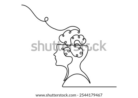 Human brain continuous one line art drawing of outline vector illustration design