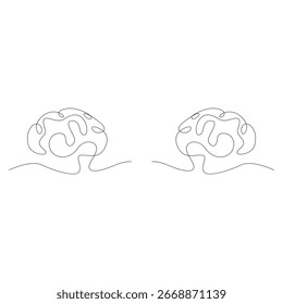 Cérebro humano Uma única linha de desenho de ícone e esboço de ilustração vetorial.