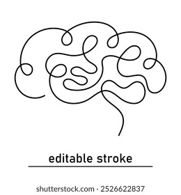 Cérebro humano. Desenho unilateral contínuo do cérebro humano. Aconselhamento psicológico. Ajuda médica. Traço