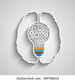 Human brain creating a new idea. Creative bulb with gears. Eps vector for your design.