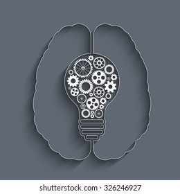 Human brain creating a new idea. Creative bulb with gears. Eps vector for your design.