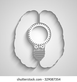 Human brain creating a new idea. Creative bulb with gears. Eps vector for your design.