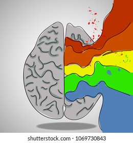 Human brain with creative splash