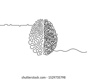 Human brain creativity vs logic chaos and order a continuous line drawing concept, organised vs disorganised left and right brain hemispheres as a chaos theory metaphor, one line vector illustration - Shutterstock ID 1529735798