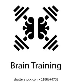 Human brain with crossed dumbbells showing icon design of brain training