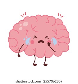 human brain crying with depression icon isolated