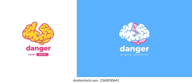 Human brain danger icon. Brain damage. Electric discharge, lightning. Vector illustration eps10. Sign, symbol, logo concept. Creative art. Simple modern design. Colorful flat template. Vibrant colors.